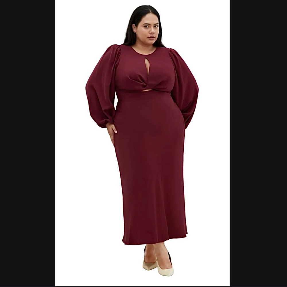 City Chic Womens Plus Size‎ 18 Maxi Dress Ines Ruby Red Puff Long Sleeve NWT